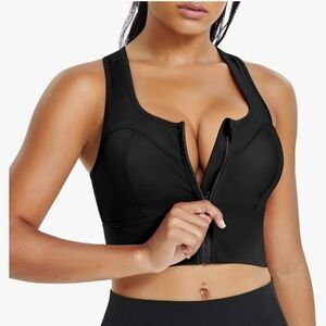 Ursexyly NWOT  Zip Front Closure Sports Bra Longline Racerback - BLACK XL